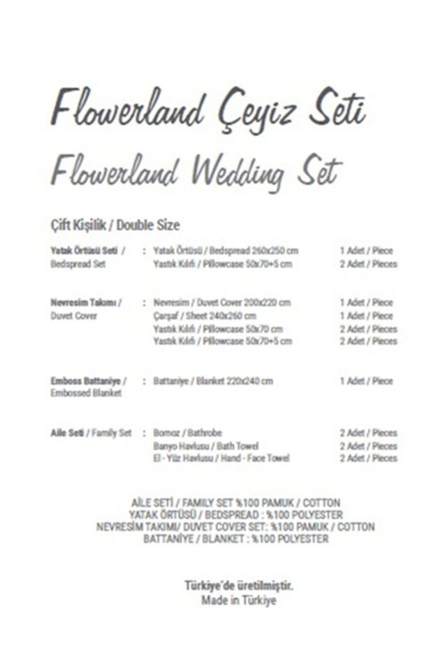 Flowerland Çift Kişilik Çeyiz Seti 16 Parça Cappuccino