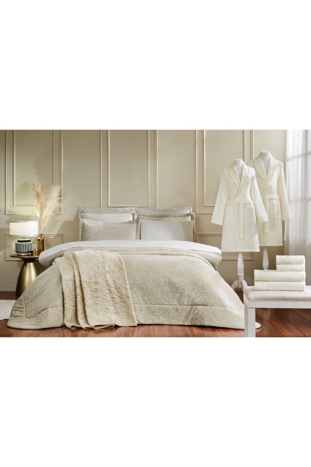 Flowerland Çift Kişilik Çeyiz Seti 16 Parça Cappuccino