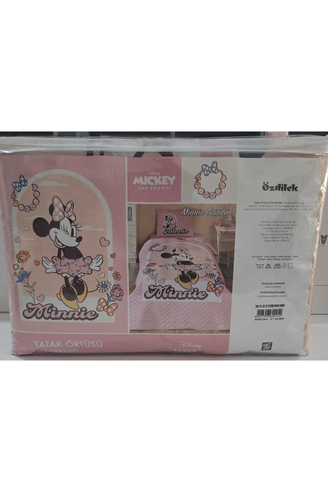 Lisanslı Disney Çocuk Yatak Örtüsü Takımı Tek Kişilik Minnie Garden Pembe