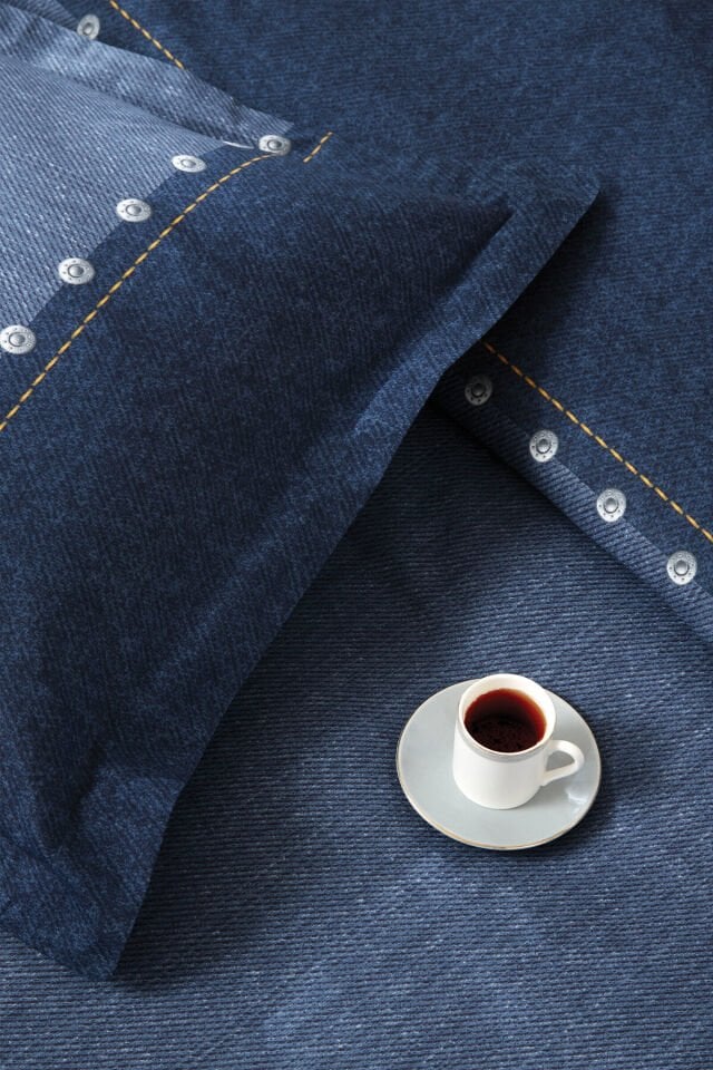 Oregon Tek Kişilik Lastikli Çarşaf Denim Nevresim Takımı