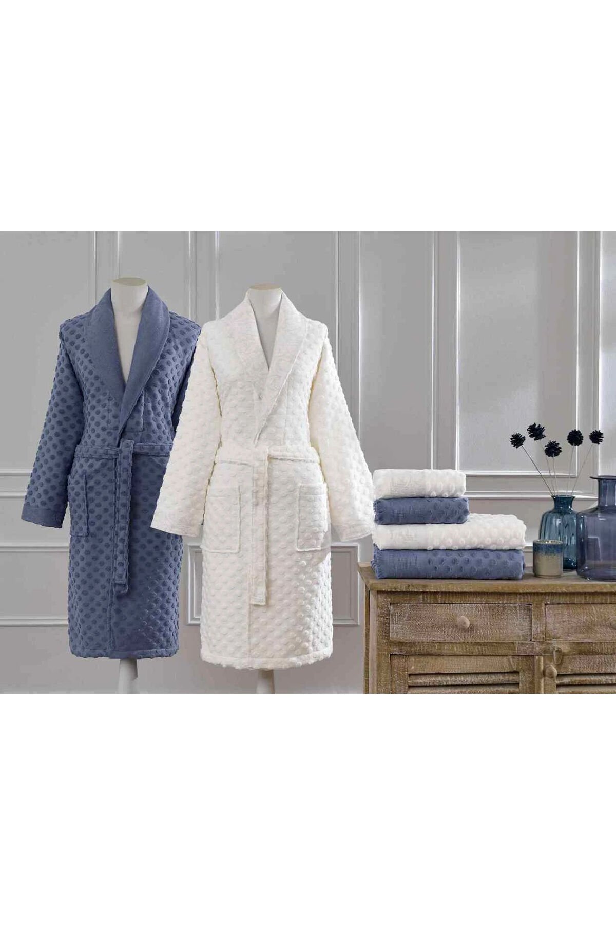 Mistico Aile Bornoz Seti İndigo-Krem