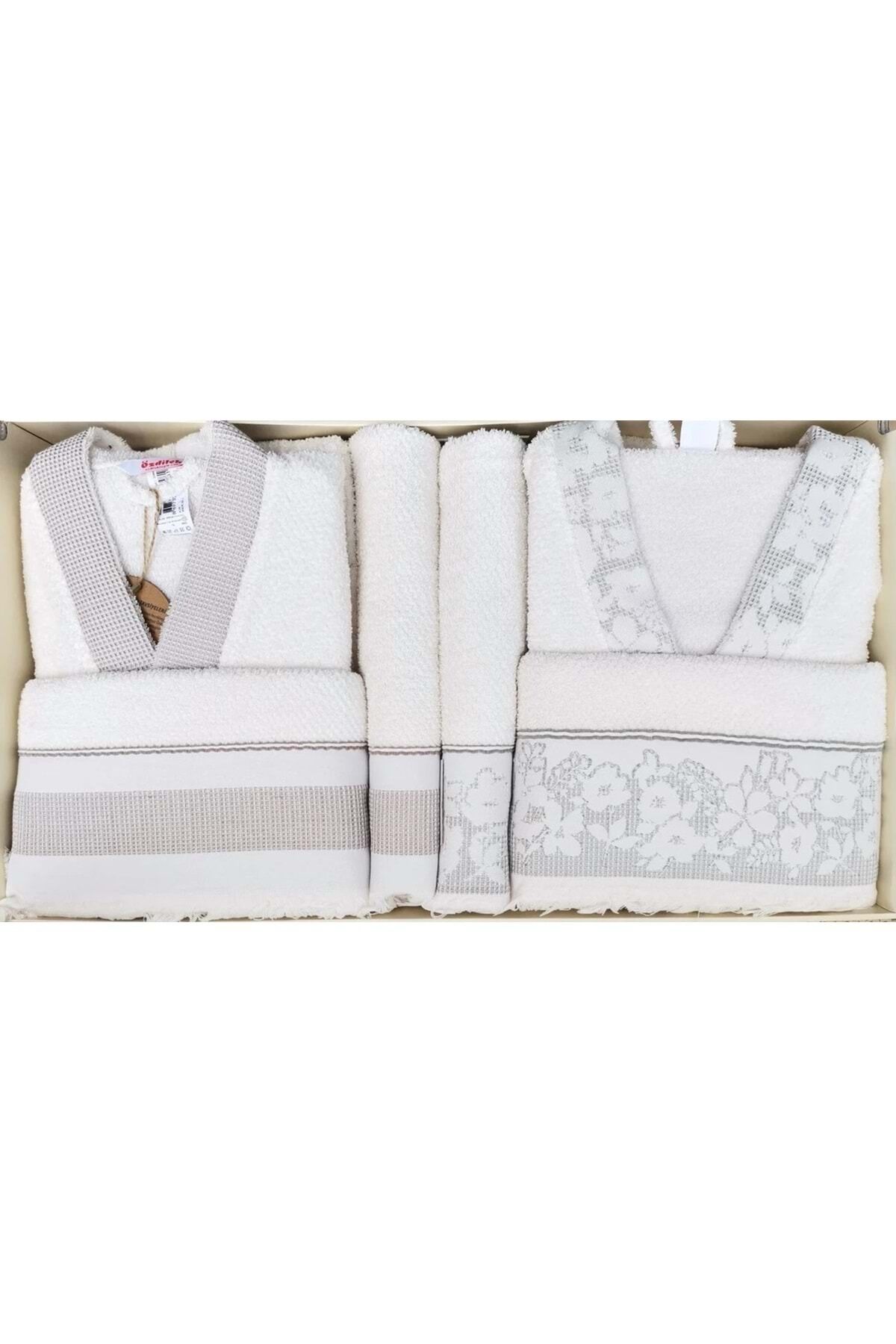 Özdilek Romantic Touch Aile Bornoz Seti Bej Yeşil