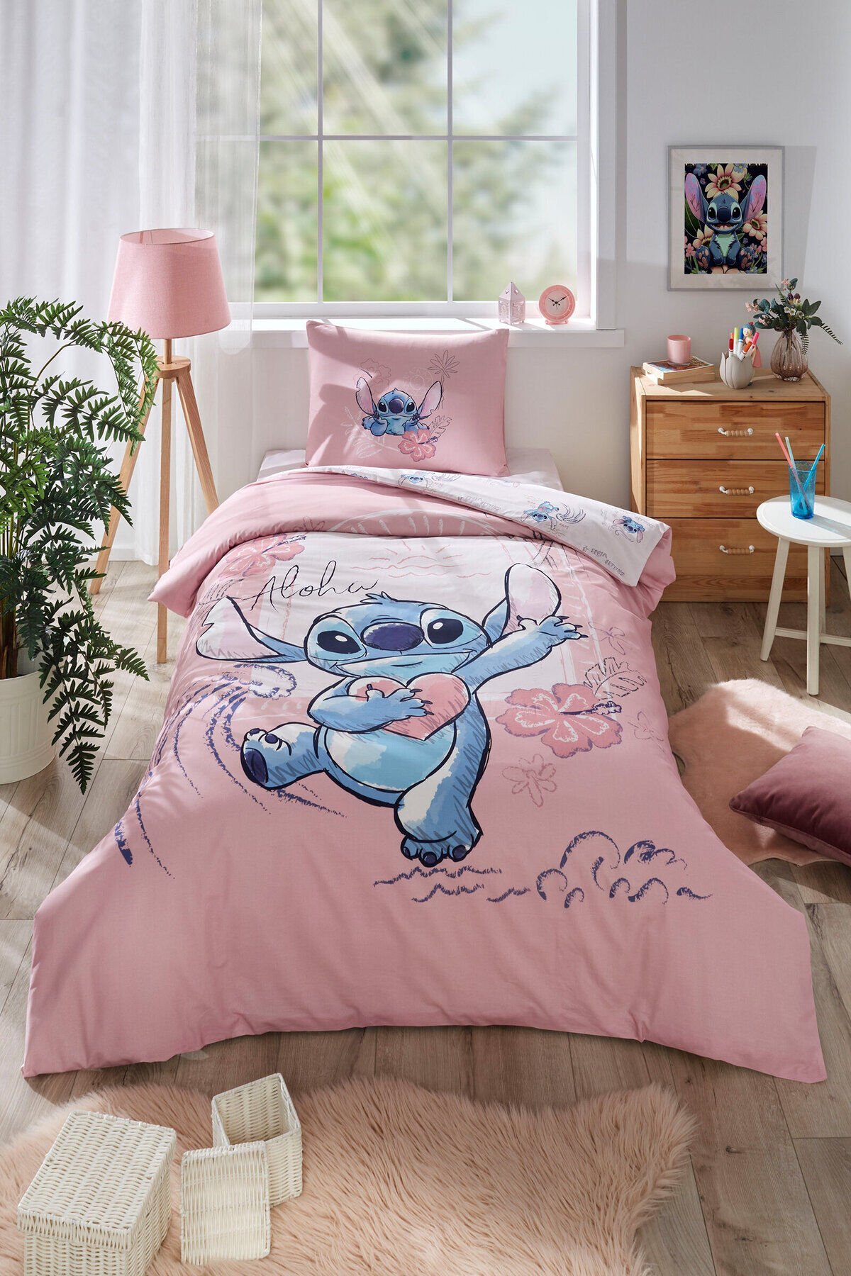 Özdilek Stitch Aloha Tek Kişilik Disney Lisanslı Lastikli Çarşaf Çocuk Nevresim Takımı