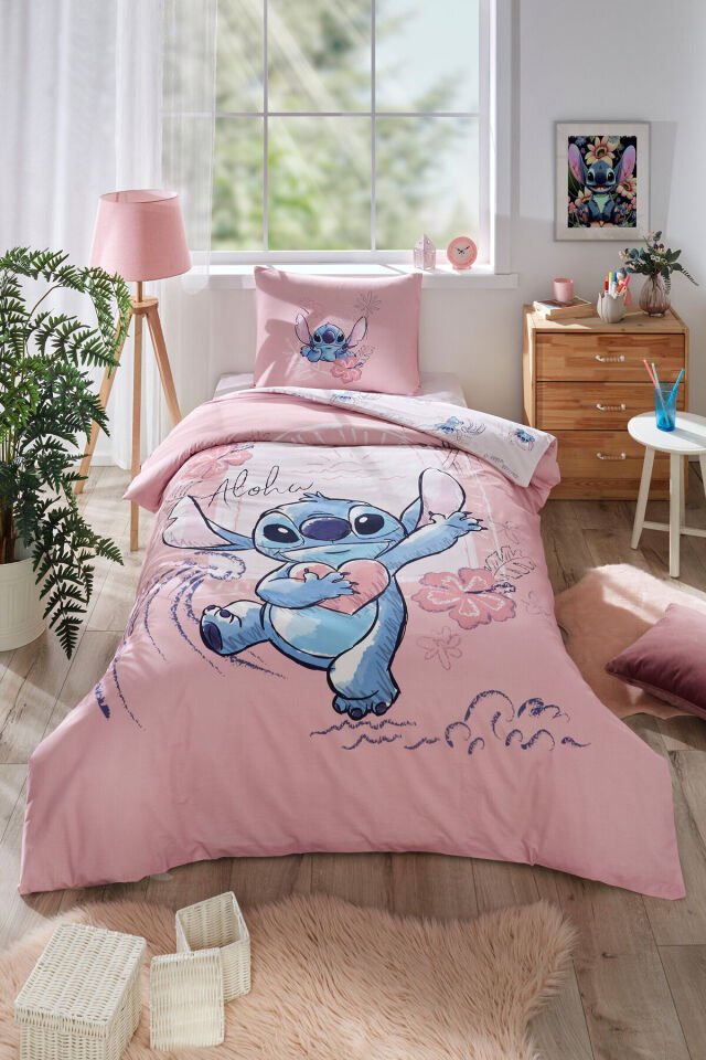 Özdilek Stitch Aloha Tek Kişilik Disney Lisanslı Lastikli Çarşaf Çocuk Nevresim Takımı