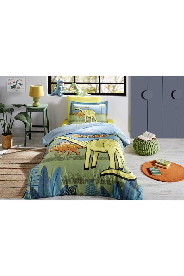 Dino Zoo Tek Kişilik Lastikli Çarşaf Nevresim Takımı