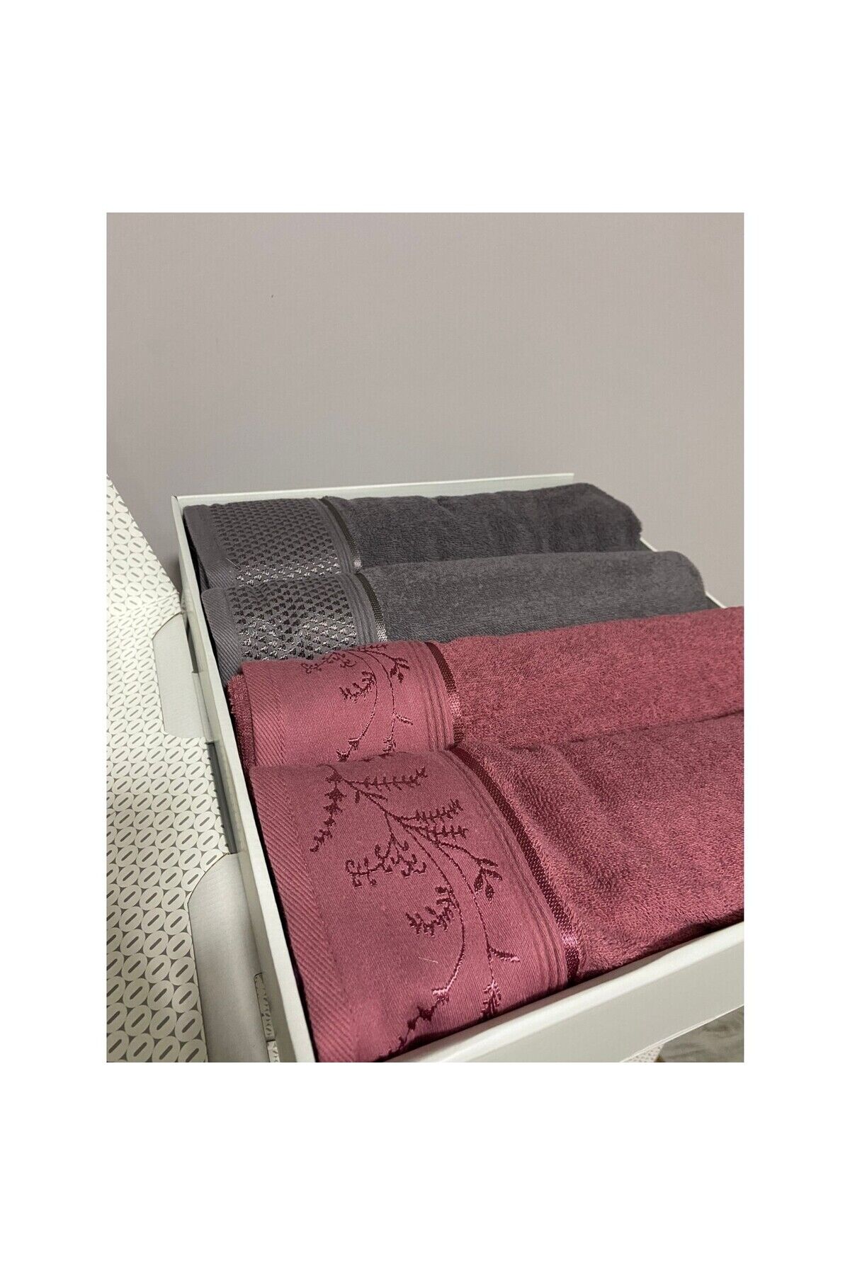 Ditsy Best Set Hamam Takımı Mürdüm - Antrasit.