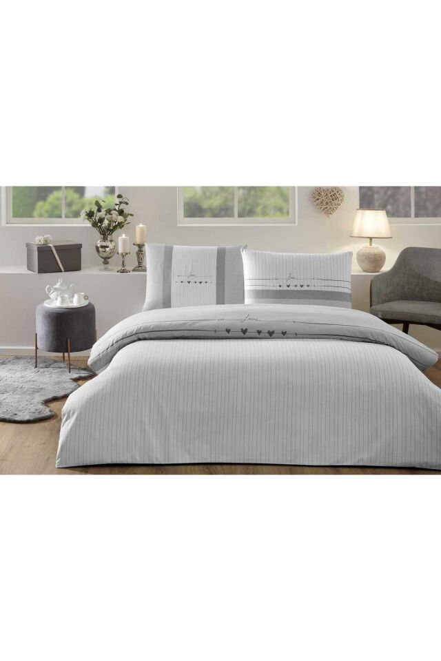 Nevresim Takımı. Nev Çift Kişilik GRI HEARTBEAT (OZEL)