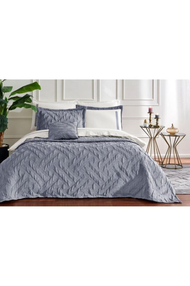 Gelin Seti Yatak Örtülü Nevresim Takımı Gris