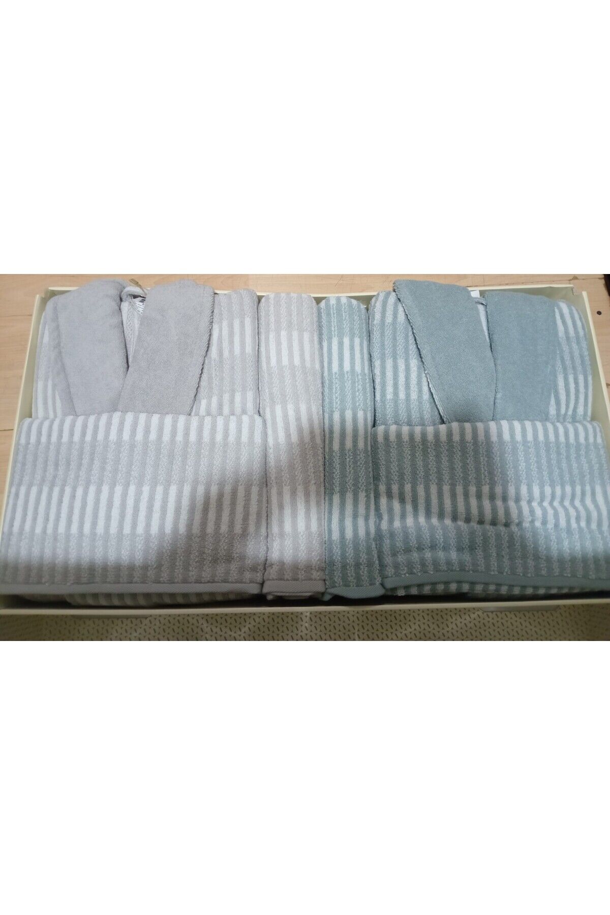 Striscia Aile Bornoz Seti - Gri - Yeşil