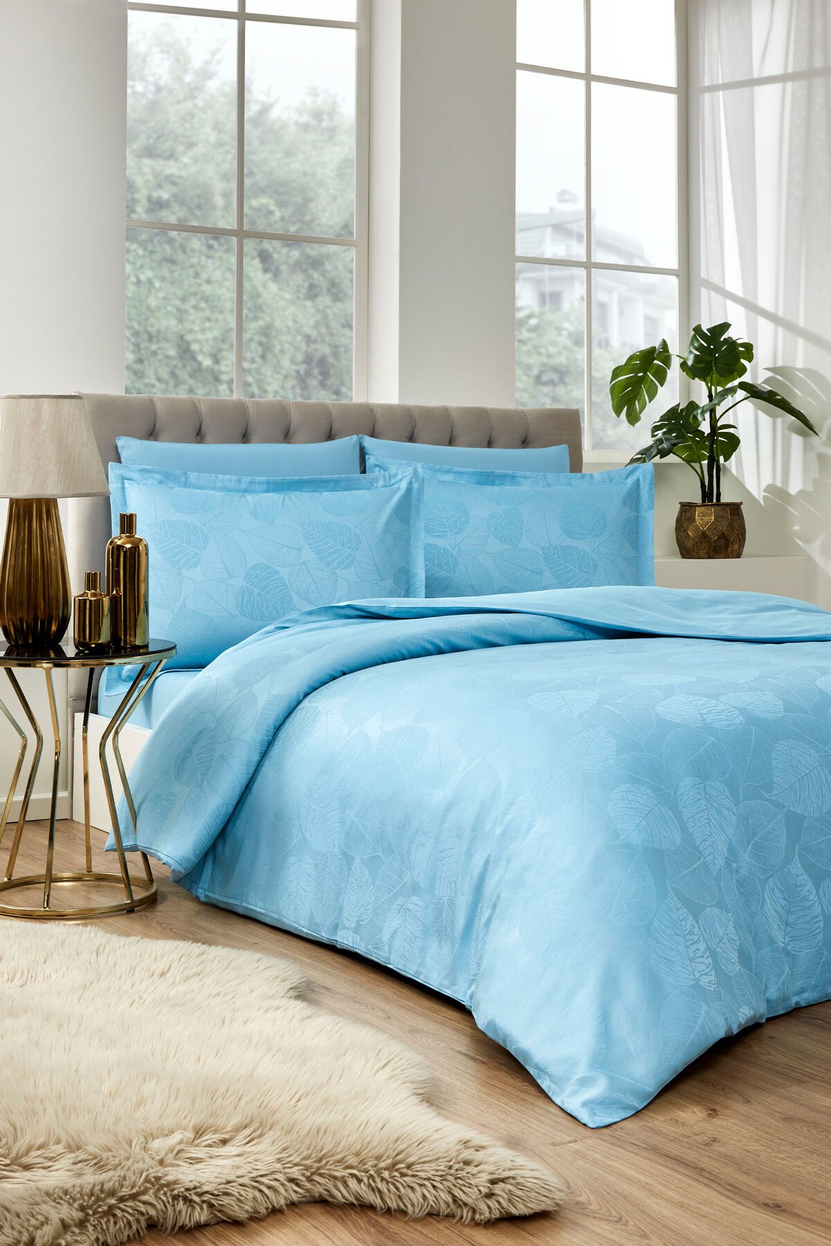 Özdilek Yaprak Çift Kişilik Jakarlı Saten Nevresim Takımı