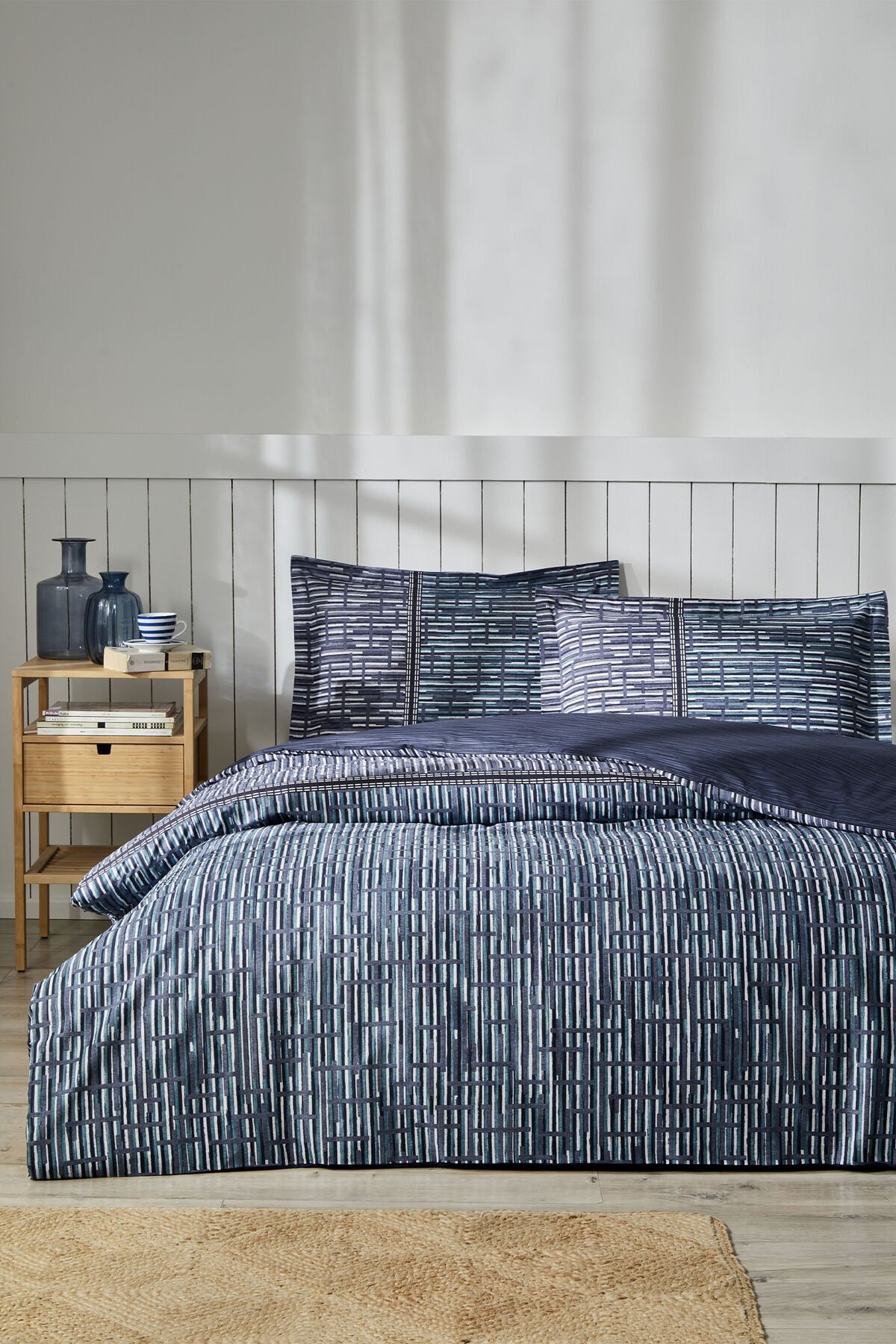 Modra Çift Kişilik Lastikli Çarşaf Nevresim Takımı