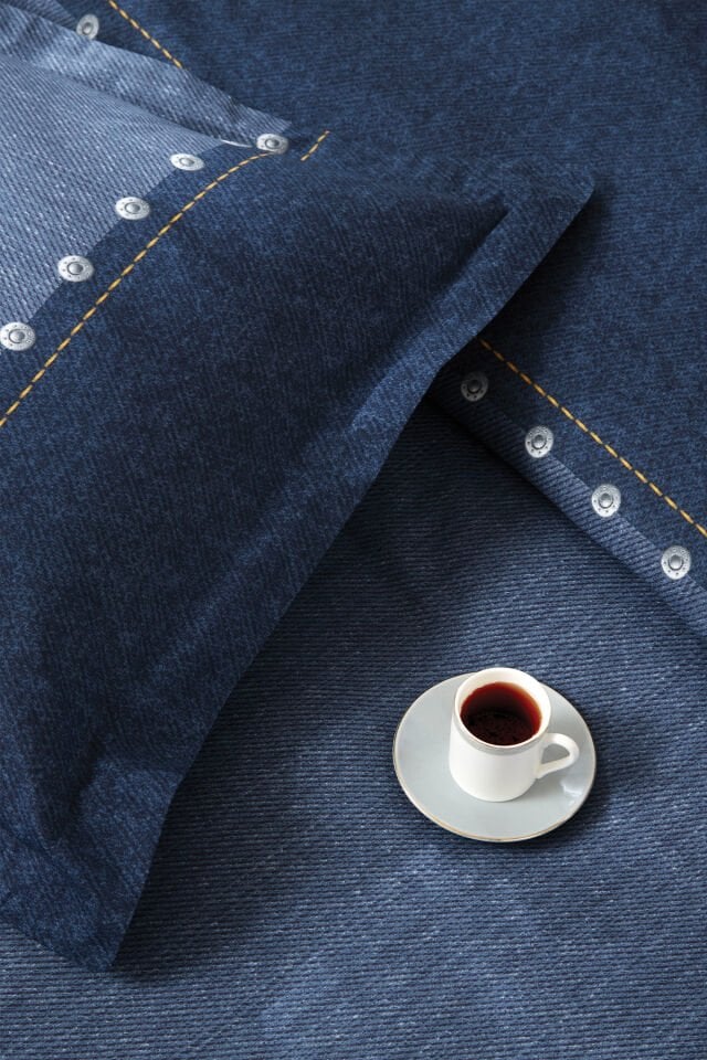 Oregon King Size Lastikli Çarşaf Denim Nevresim Takımı