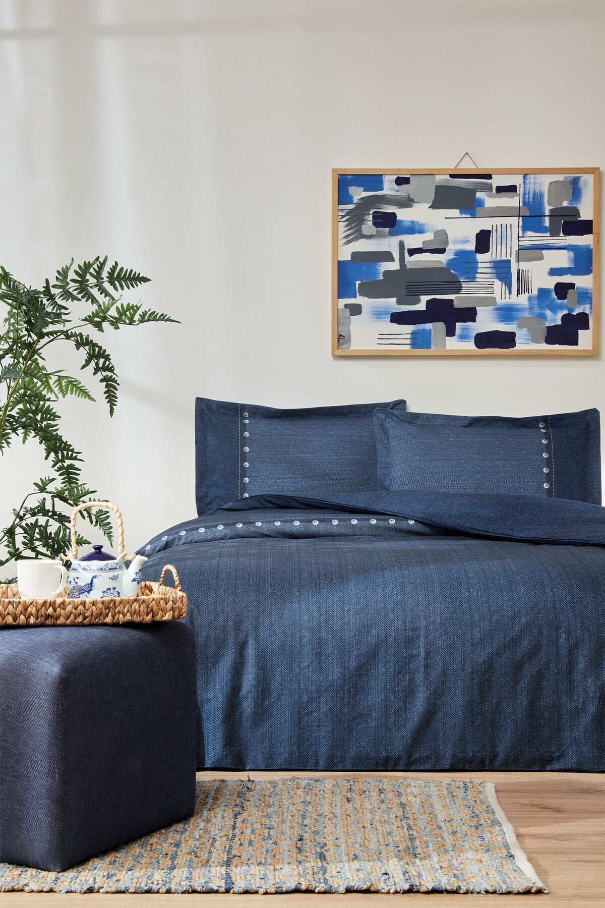 Oregon Tek Kişilik Lastikli Çarşaf Denim Nevresim Takımı