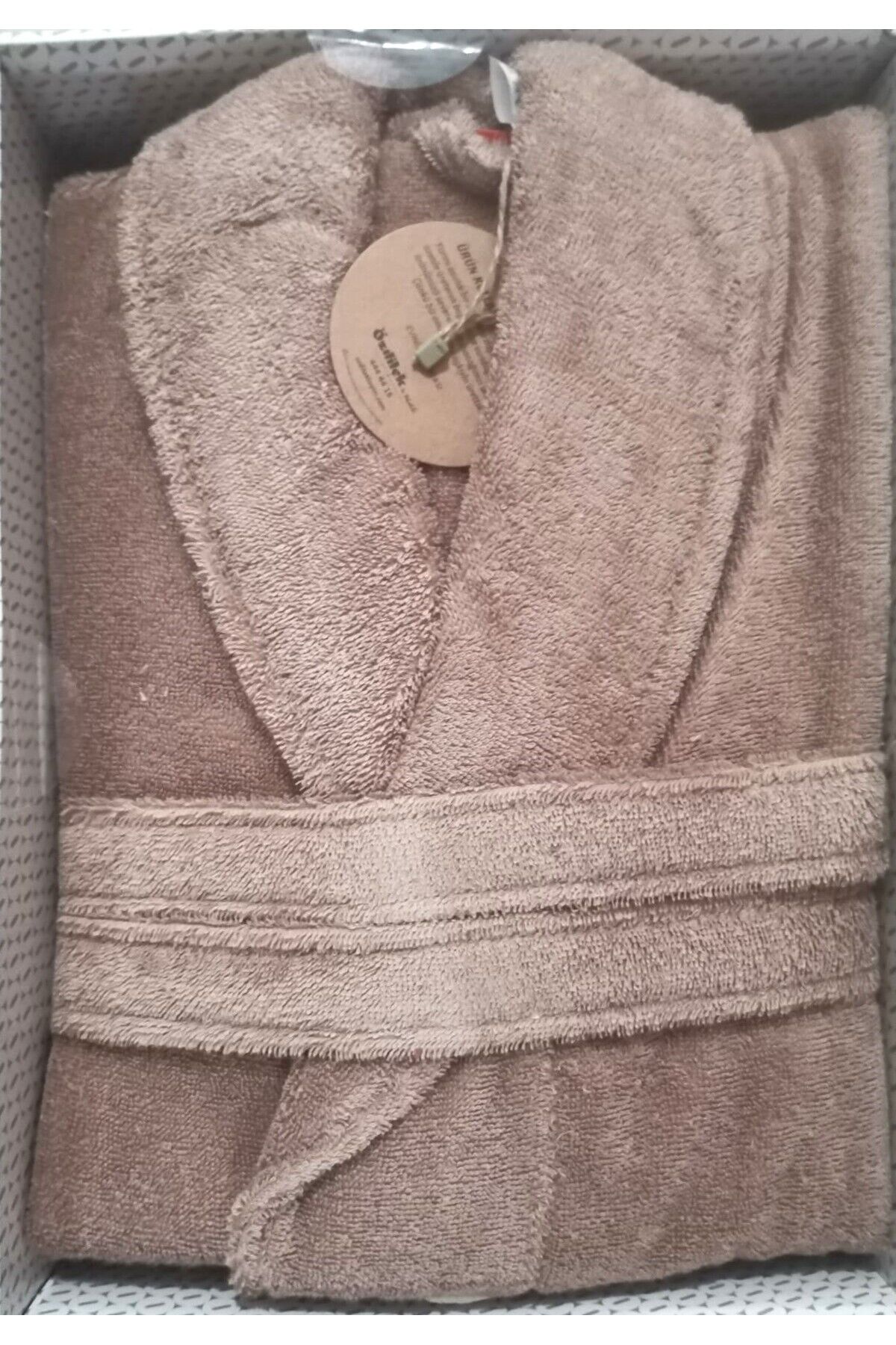 %100 Pamuk Colourist Şal Yaka Bornoz Toprak