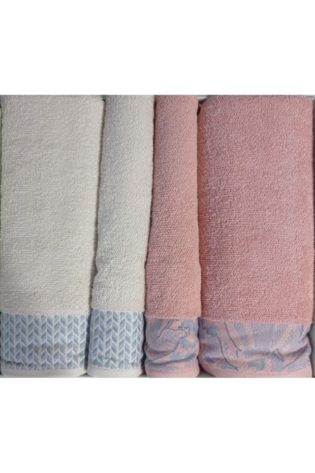 Candidum Pembe-Krem/Mavi Best Set Bambu Aile Hamam Seti Havlu Set