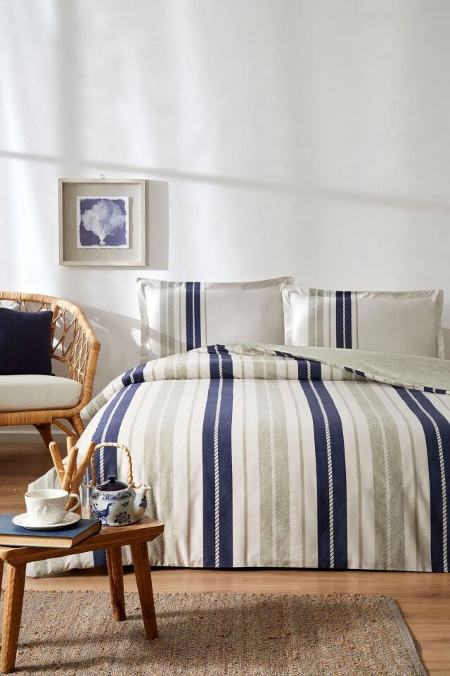 Marine Line Tek Kişilik Ranforce Nevresim Takımı - Bej