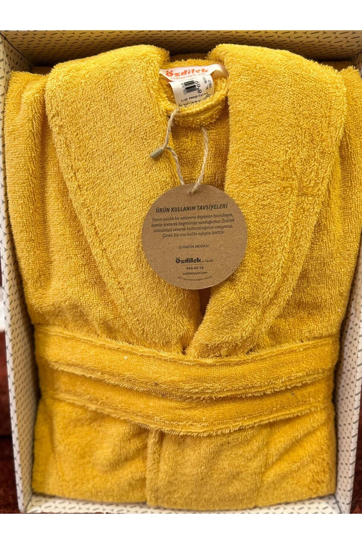 %100 Pamuk Colourist Şal Yaka Bornoz Gold