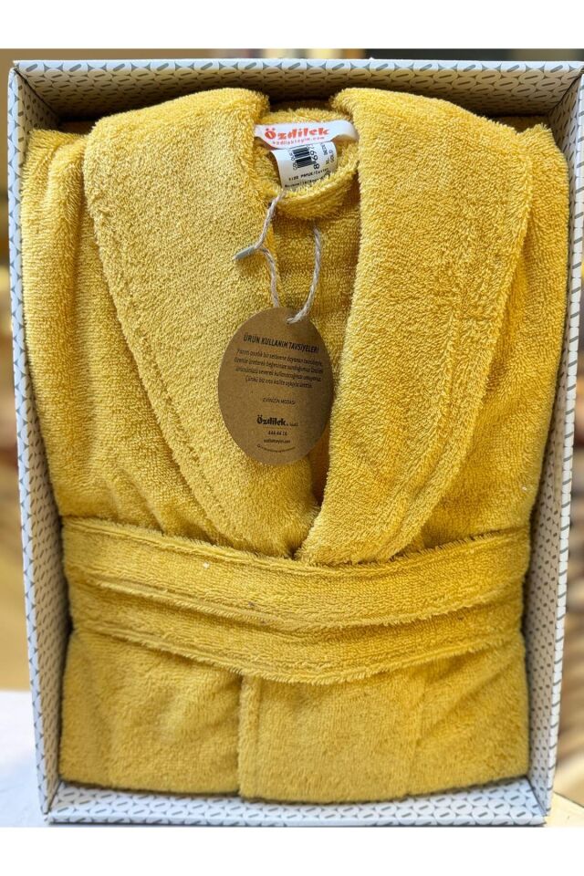 %100 Pamuk Colourist Şal Yaka Bornoz Gold