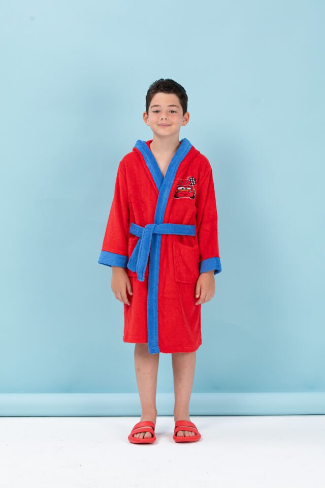 Cars Go Nakışlı Disney Lisanslı Kapüşonlu Çocuk Bornozu 7/8 Yaş