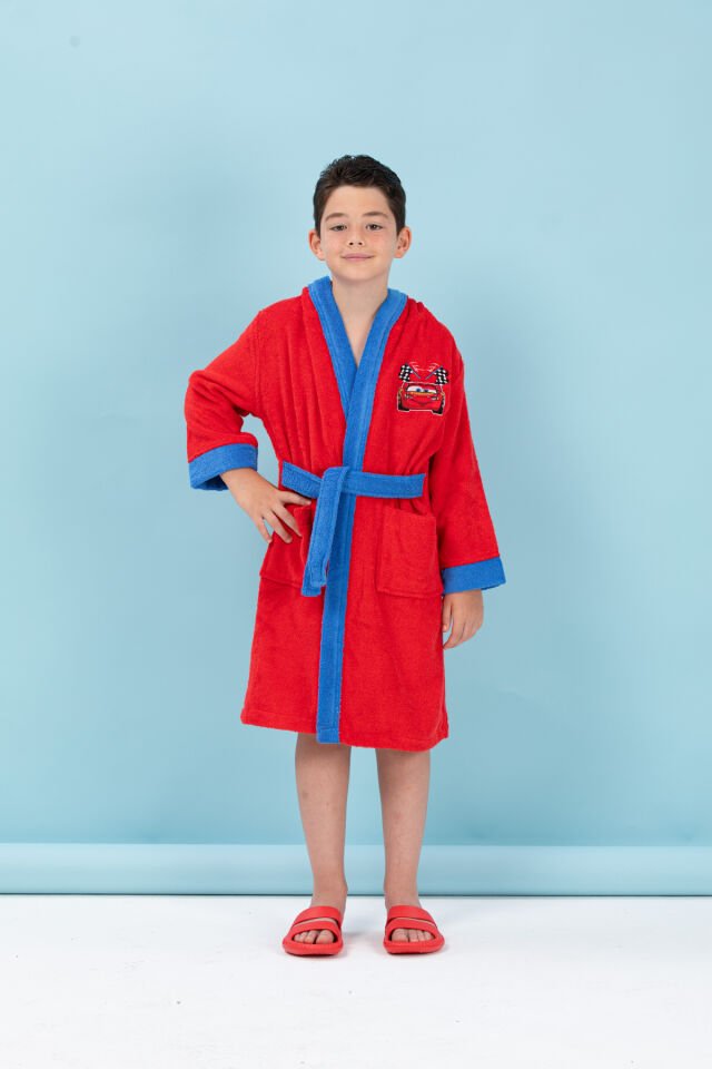 Cars Go Nakışlı Disney Lisanslı Kapüşonlu Çocuk Bornozu 7/8 Yaş