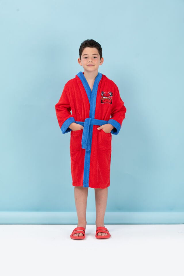 Cars Go Nakışlı Disney Lisanslı Kapüşonlu Çocuk Bornozu 7/8 Yaş