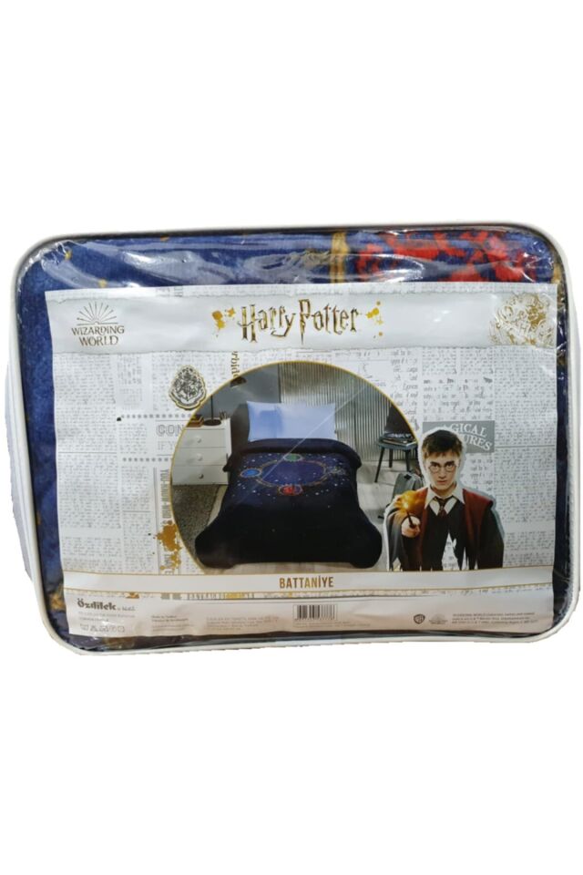 Mavi Harry Potter Hogwards Tek Kişilik Baskılı Battaniye