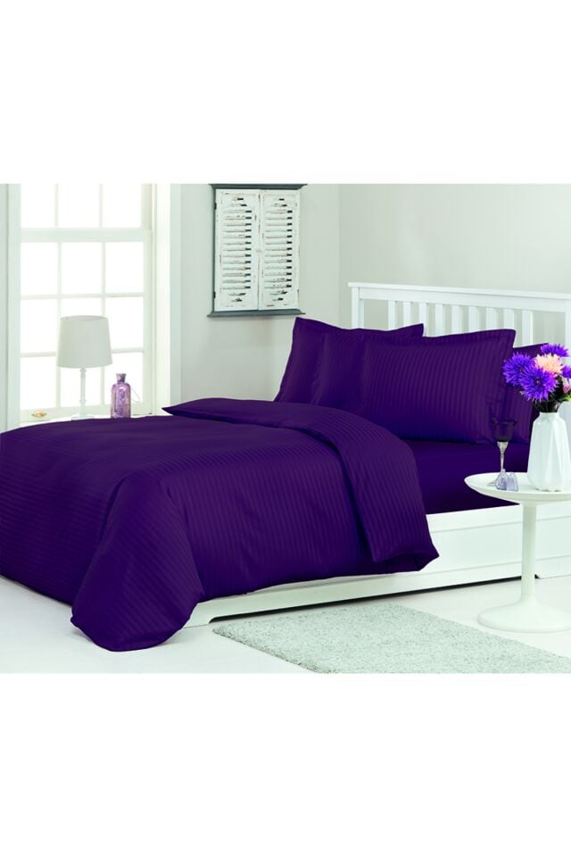 Line Çift Kişilik Saten Nevresim Takımı Mürdüm