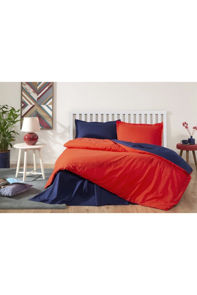 Colormix Düz Tek Kişilik Nevresim Takımı - Kirmizi Lacivert
