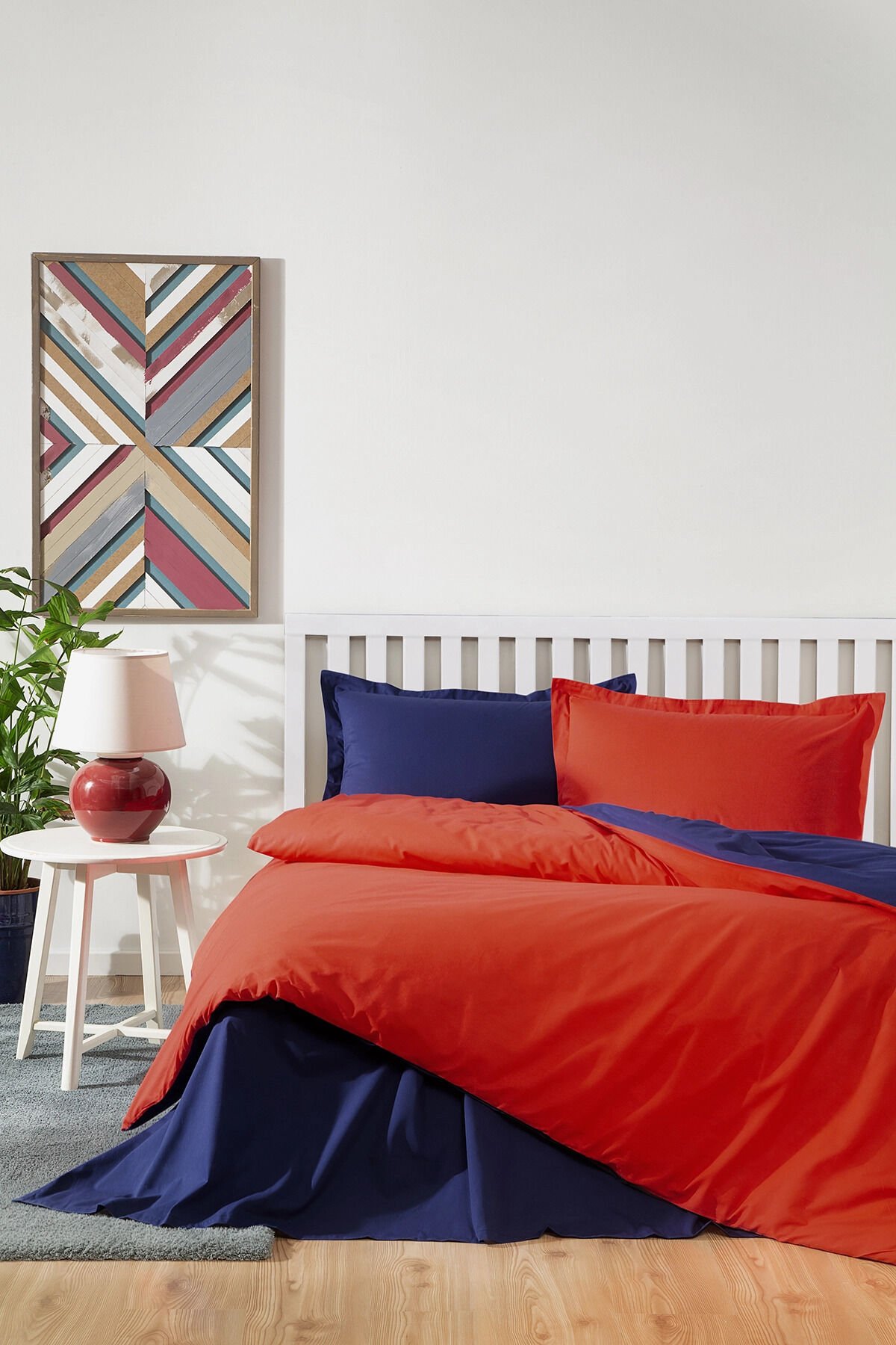 Colormix Düz Tek Kişilik Nevresim Takımı - Kirmizi Lacivert