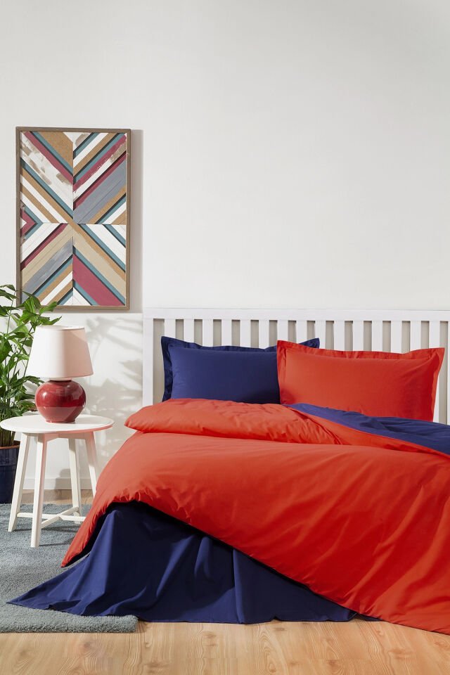 Colormix Düz Tek Kişilik Nevresim Takımı - Kirmizi Lacivert