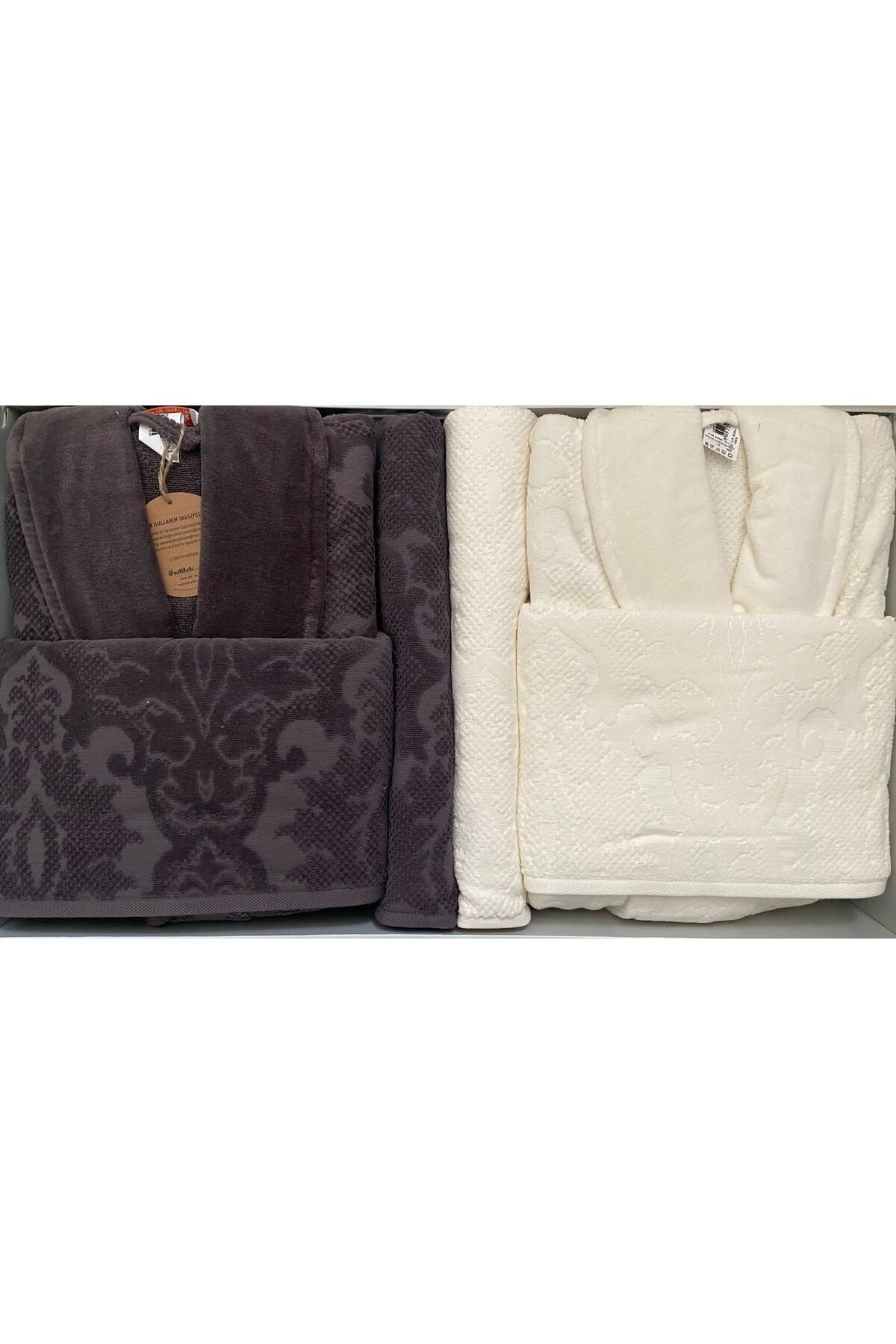 Curve Aile Bornoz Seti Krem - Antrasit