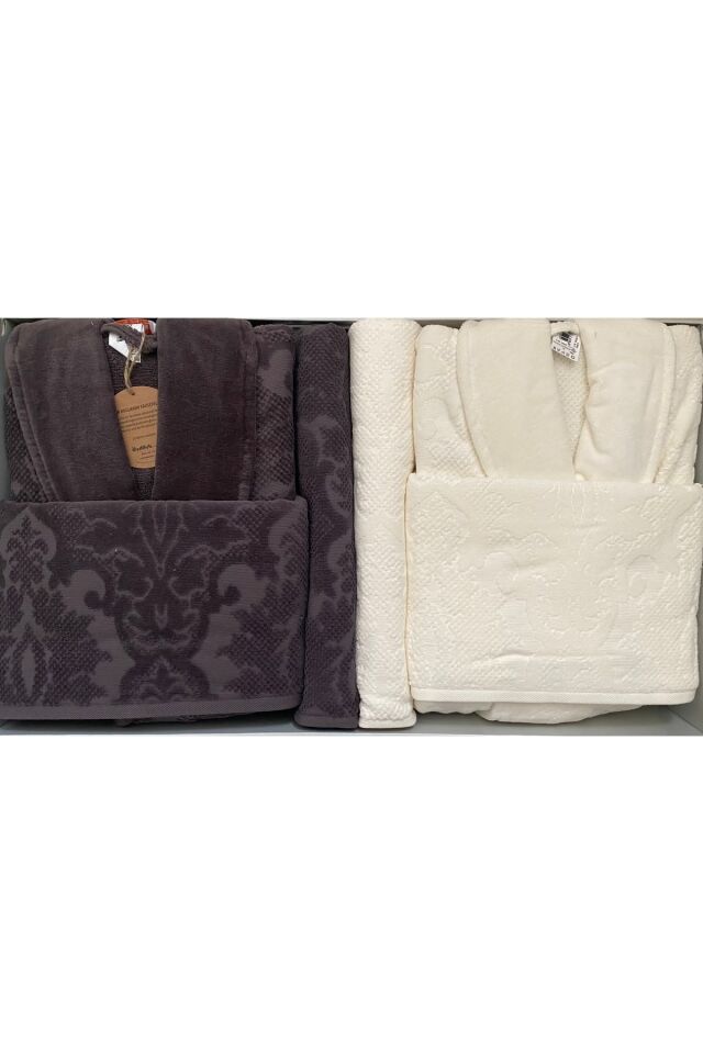 Curve Aile Bornoz Seti Krem - Antrasit