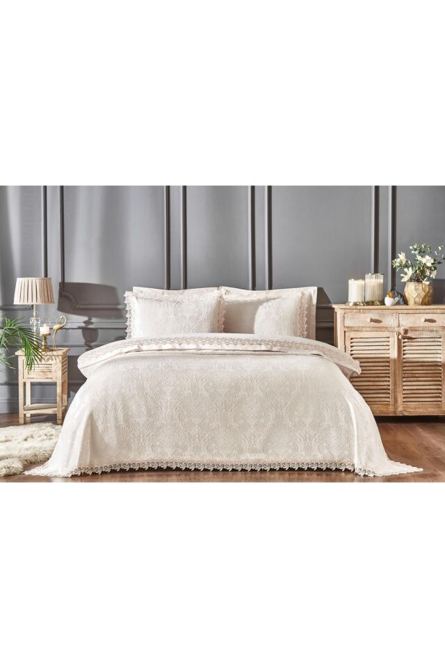 Çift Kişilik Nevresimli Pike Takımı Anna Bej