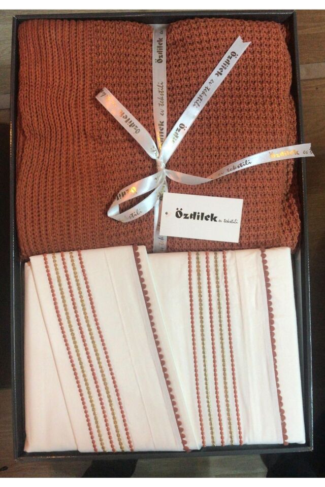 Prıme Trıko Battaniyeli Gelin Seti Terrecotta