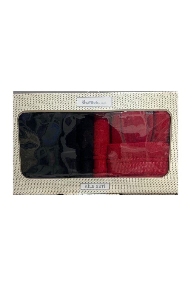 Trendy Bornoz Aile Seti - Kırmızı Siyah