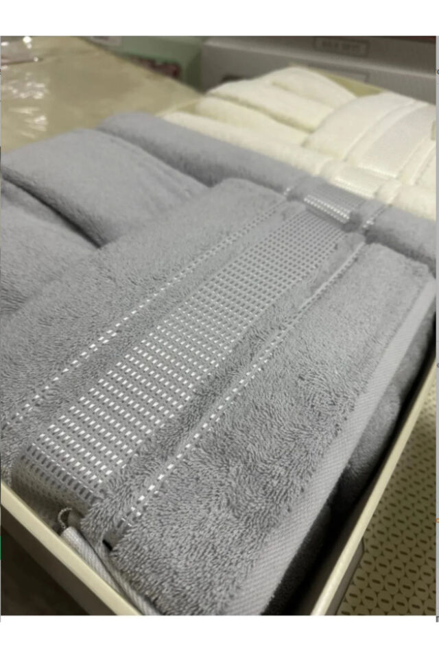 Colourist Bornoz Seti Gri Krem Büyük Beden Kadın(XL), Erkek(XL)