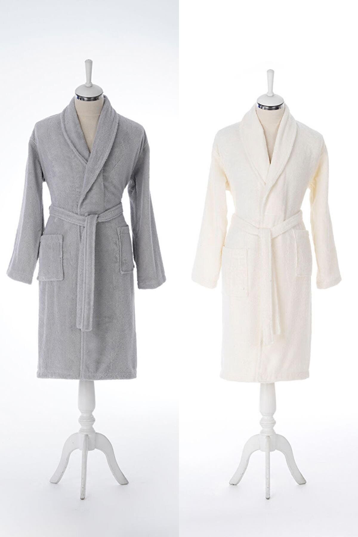 Colourist Bornoz Seti Gri Krem Büyük Beden Kadın(XL), Erkek(XL)