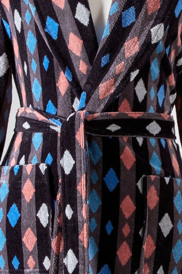 Hawai Mosaic Kadife Şal Yaka Bornoz