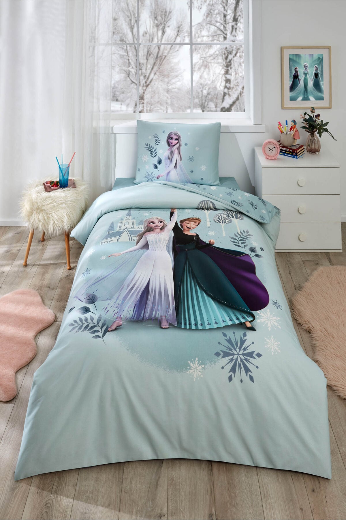 Frozen Leaves Tek Kişilik Disney Lisanslı Lastikli Çocuk Nevresim Takımı