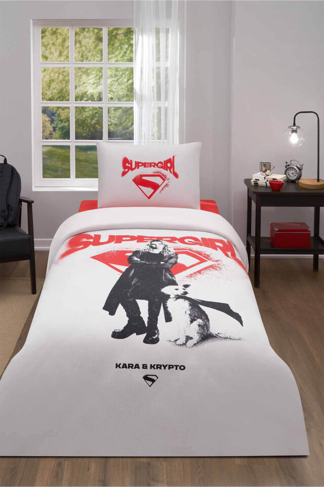 Supergirl Krypt Lisanslı Lastikli Çarşaf Tek Kişilik Nevresim Takımı
