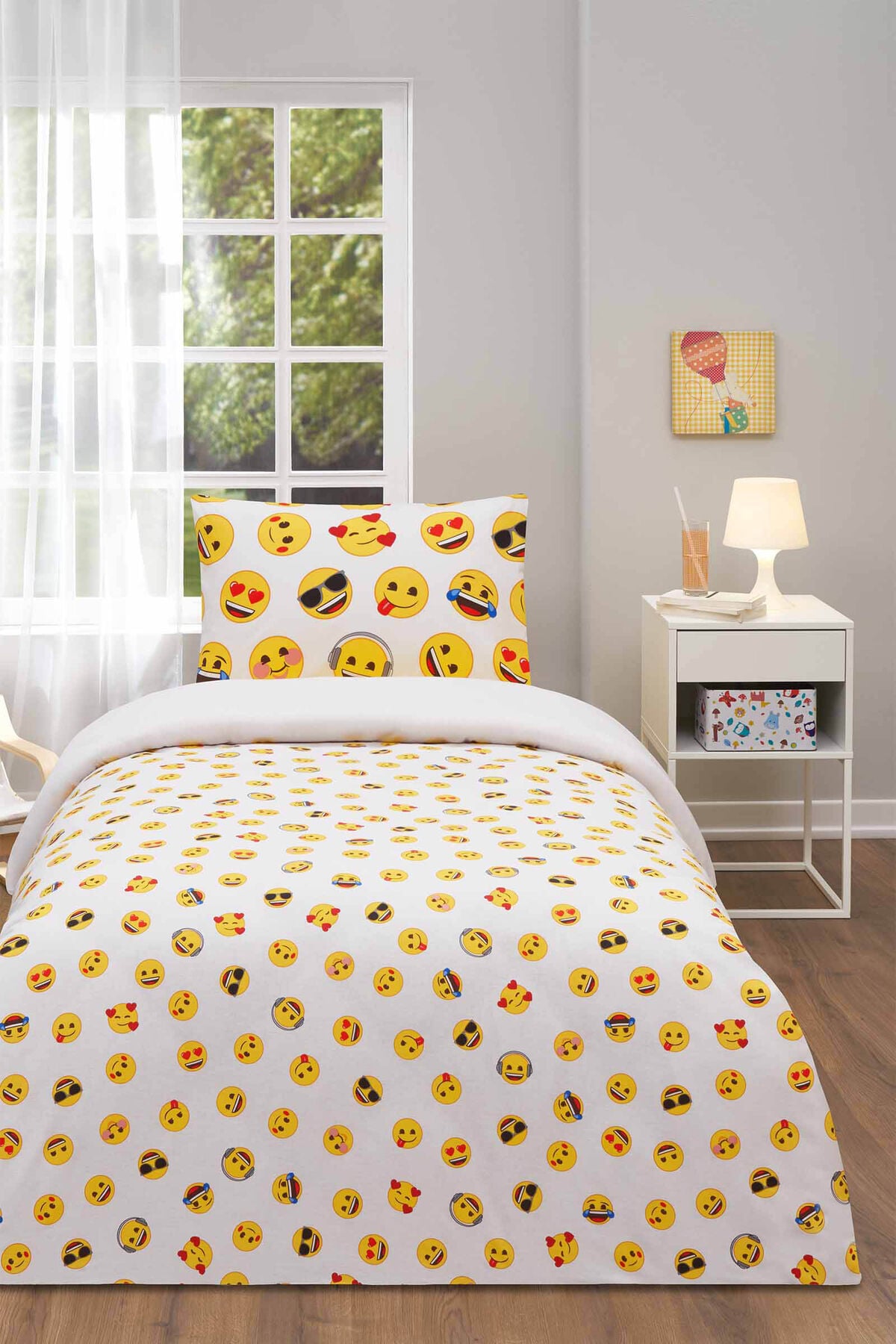 Emoji Joy Tek Kişilik Lastikli Çarşaf Nevresim Takımı