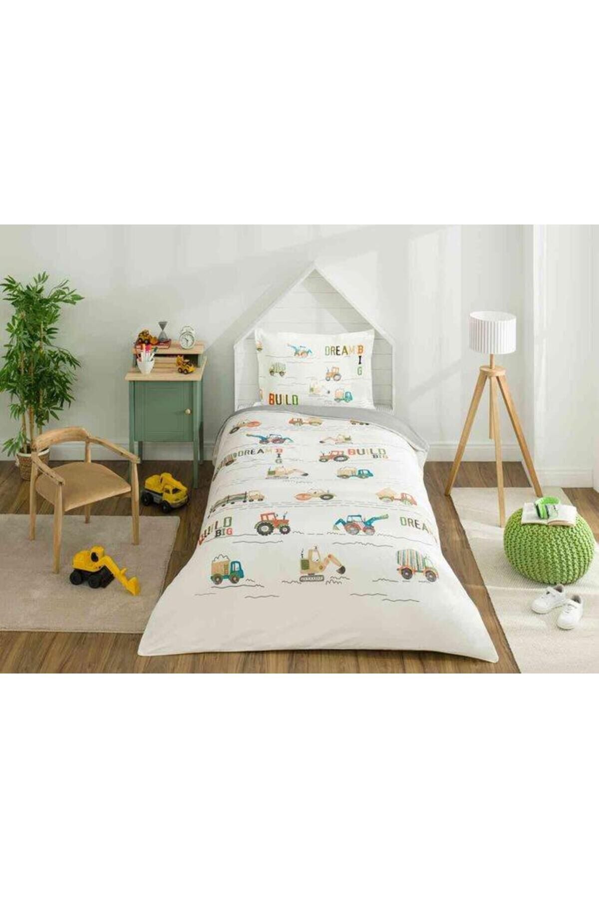 Work Zone Tek Kişilik Lisanslı Lastikli Nevresim Takımı Erkek Çocuk Nevresim Takımı Tek Ebat - 160 x 220