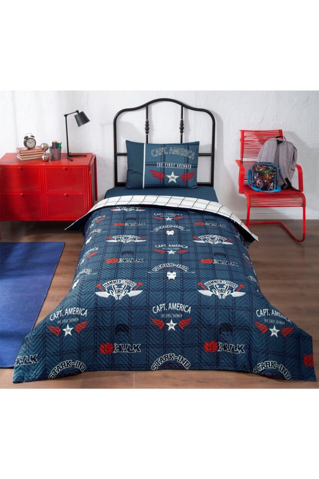 Avengers Tek Kişilik Disney Lisanslı Lastikli Fitted Çarşaf Kapitone Çocuk Nevresim Takımı