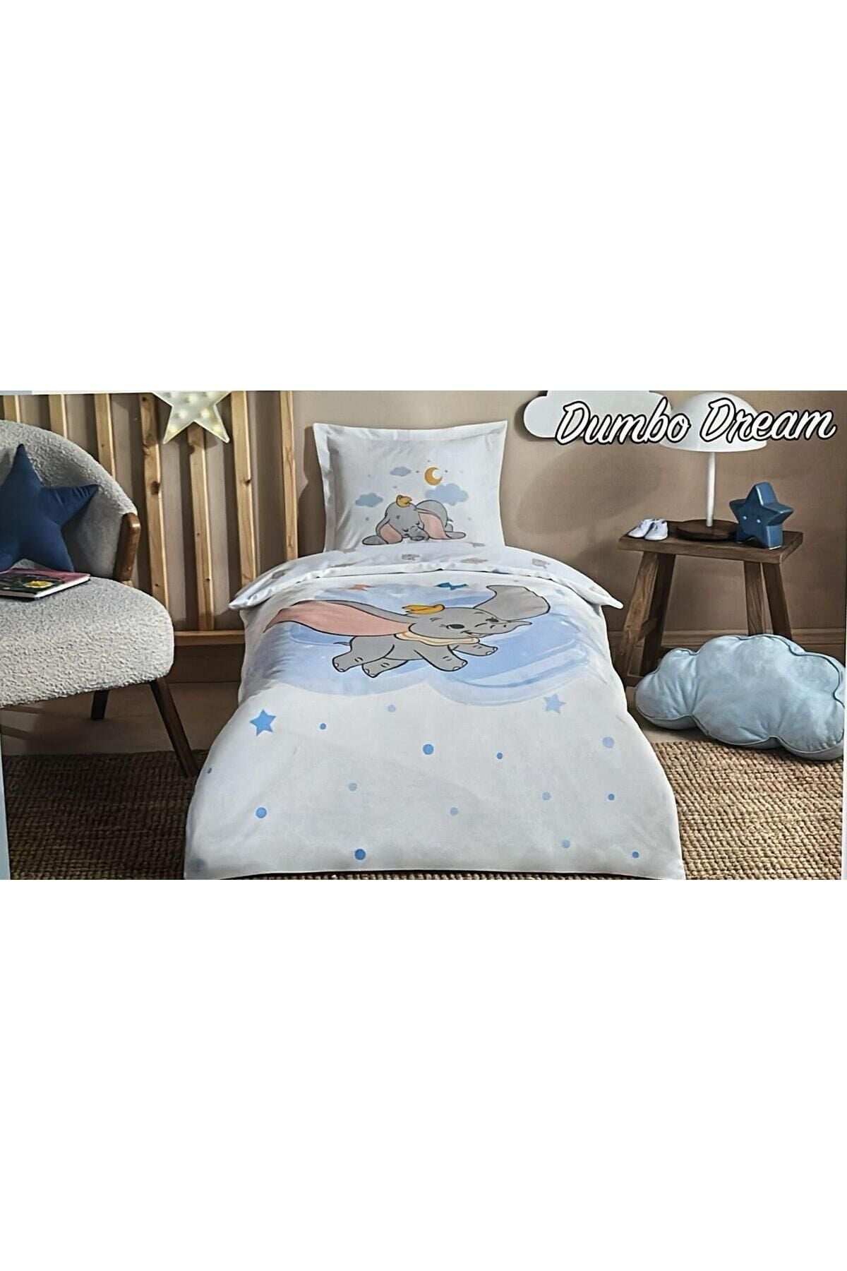 Disney Ranforce Bebek Nevresim Takımı Dumbo Dream Mavi Tek Ebat - 100 x 150