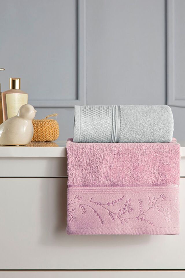 Ditsy Aile Bornoz Seti - Pembe - Gri