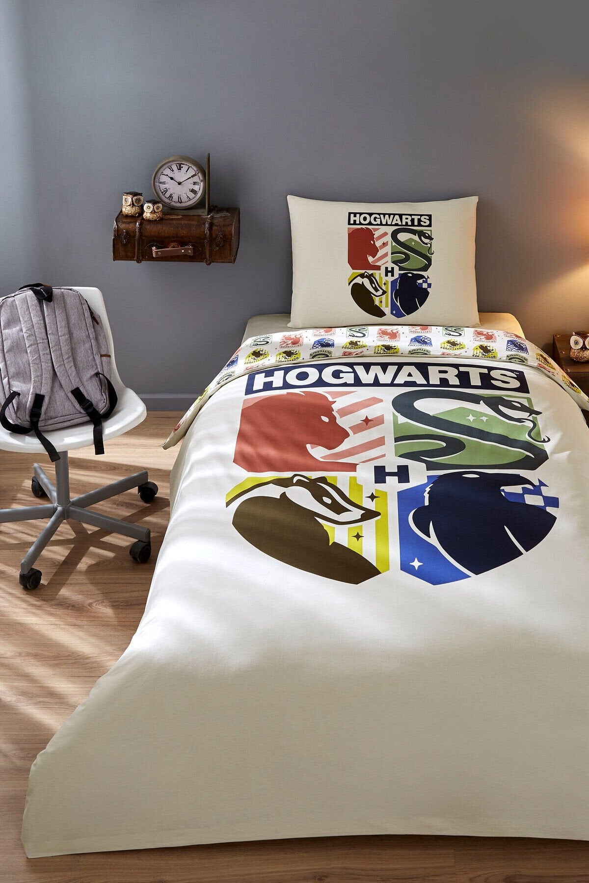 Harry Potter Hogwarts Tek Kişilik Lisanslı Lastikli Çocuk Nevresim Takımı Tek Ebat - 160 x 220