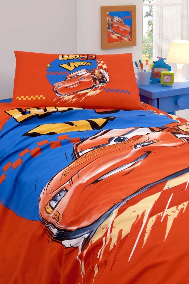Cars Neon Drift Tek Kişilik Disney Lisanslı Lastikli Çocuk Nevresim Takımı