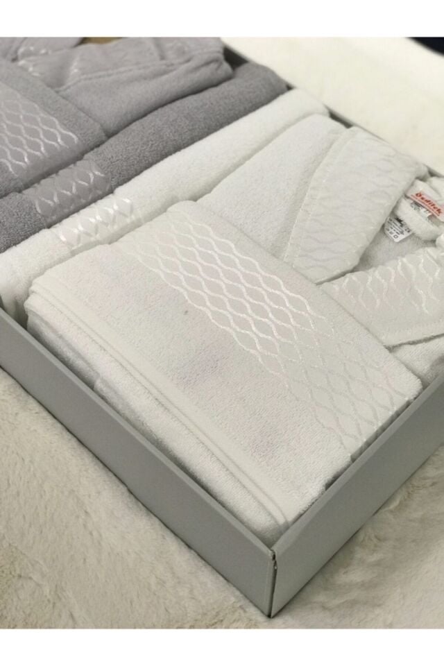 Elissa Aile Bornoz Seti - Gri Beyaz