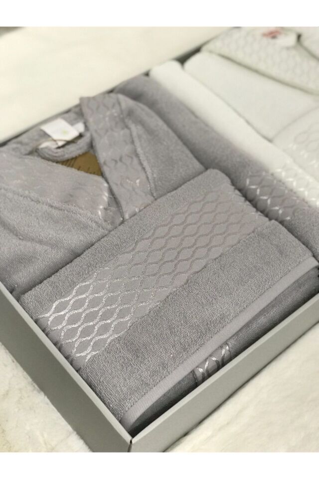 Elissa Aile Bornoz Seti - Gri Beyaz