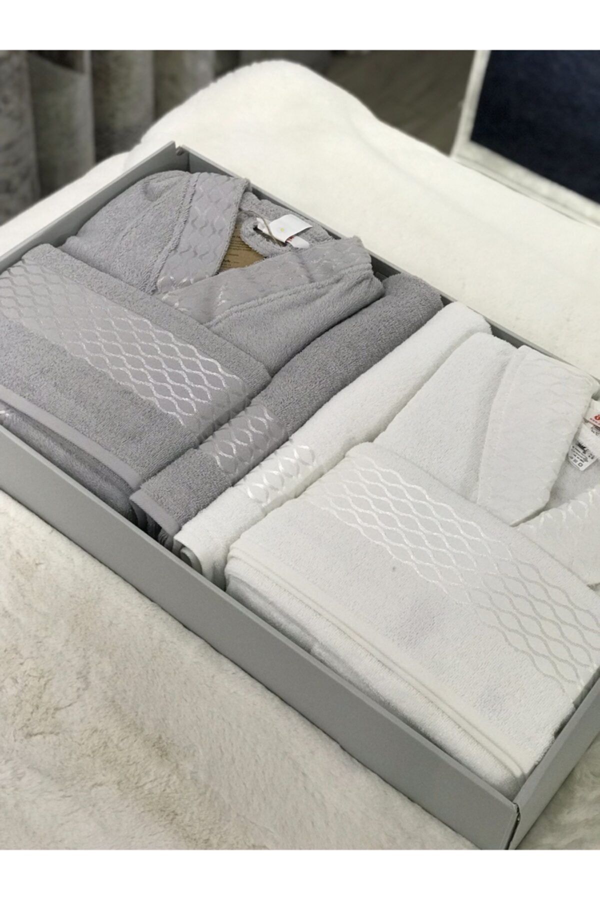 Elissa Aile Bornoz Seti - Gri Beyaz